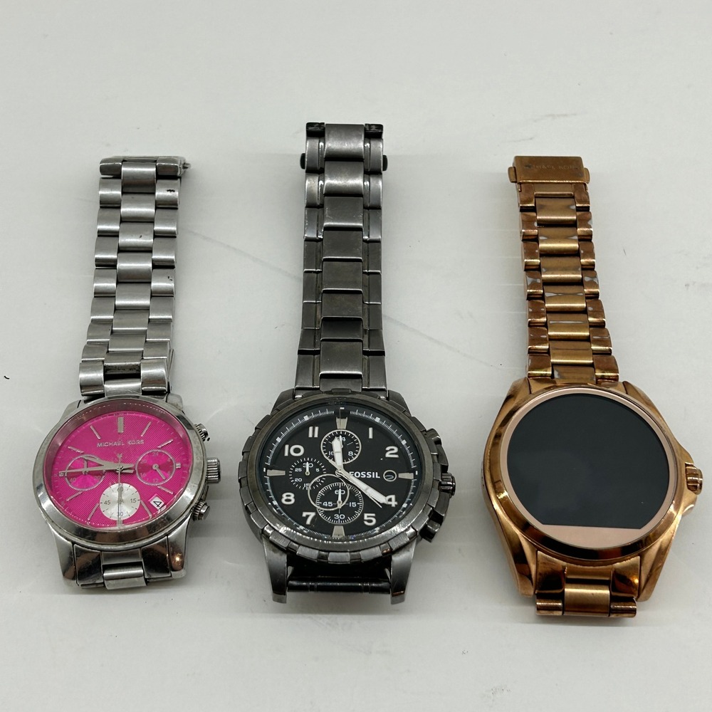 Michael Kors Fossil Watch Lot 3pc Wristwatches Mixed Metal Dead Battery As Is - Picture 1 of 6